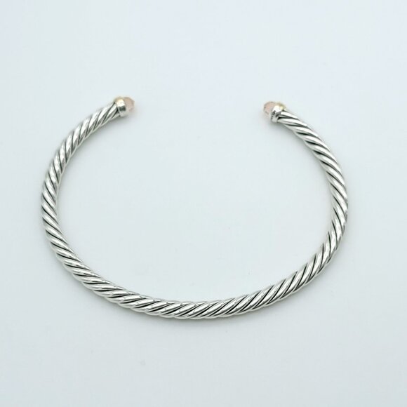 David Yurman Sterling Silver & 14k Gold 4mm Flex Morganite Cable Bracelet 7inch - Picture 9 of 9